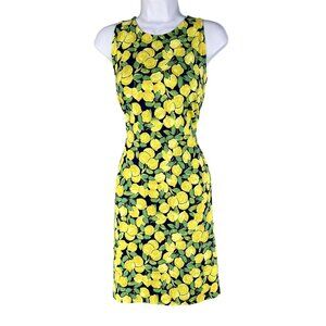 Talbots Women Lp Effortless Jersey Sleeveless Shift Dress Lemon Bunches Slimming